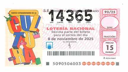 Décimo 14365 del sorteo 90-08/11/2025 Sábado