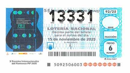 Décimo 13331 del sorteo 92-15/11/2025 Sábado