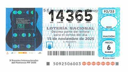 Décimo 14365 del sorteo 92-15/11/2025 Sábado