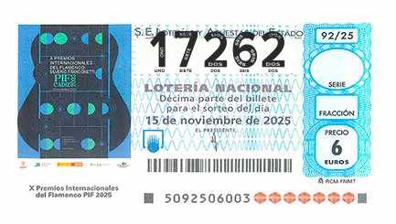Décimo 17262 del sorteo 92-15/11/2025 Sábado
