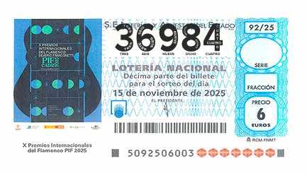 Décimo 36984 del sorteo 92-15/11/2025 Sábado