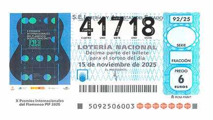 Décimo 41718 del sorteo 92-15/11/2025 Sábado