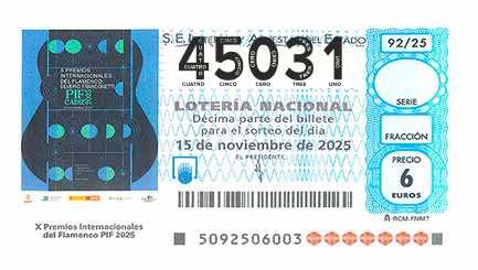 Décimo 45031 del sorteo 92-15/11/2025 Sábado