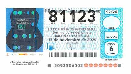 Décimo 81123 del sorteo 92-15/11/2025 Sábado