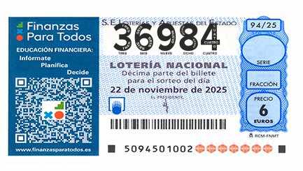 Décimo 36984 del sorteo 94-22/11/2025 Sábado