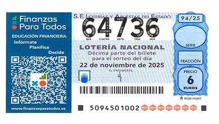 Décimo 64736 del sorteo 94-22/11/2025 Sábado
