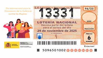 Décimo 13331 del sorteo 96-29/11/2025 Sábado
