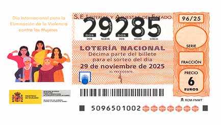Décimo 29285 del sorteo 96-29/11/2025 Sábado