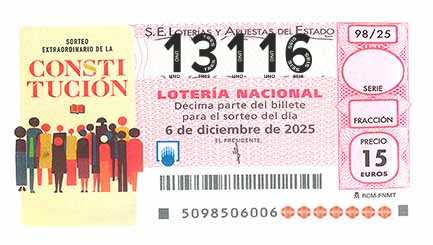 Décimo 13116 del sorteo 98-06/12/2025 Sábado